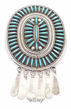 Zuni Sterling Silver Turquoise Needlepoint Cluster Pendant/Pin Gerald Etsate