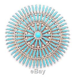 Zuni Sterling Silver Turquoise Needlepoint Cluster Pendant/Pin L&C Waatsa