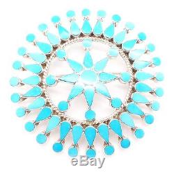 Zuni Sterling Silver Turquoise Petit Point Cluster Pendant/Pin- Fadrian Bowannie