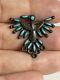 Zuni Sterling Silver Turquoise Petite Point Thunderbird Brooch Pin