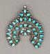 Zuni Sterling Silver Vtg Old Pawn Petit Point Turquoise Naja Pin Brooch Pendant
