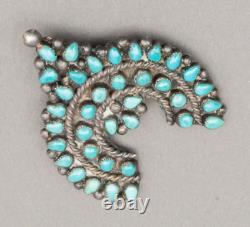 Zuni Sterling Silver VTG Old Pawn Petit Point Turquoise Naja Pin Brooch Pendant