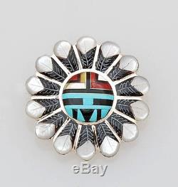 Zuni Sterling Sunface Design Pin/Pendant with Multi-Stone Inlay by Don Dewa