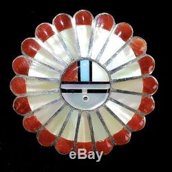 Zuni Sunface Channel Inlay Pendant/Pin by Verden & Ester Niiha, 7/8 x 7/8