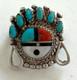 Zuni Sunface Sterling Silver Pin Turquoise Vintage