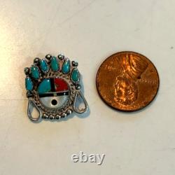 Zuni Sunface Sterling Silver Pin Turquoise Vintage
