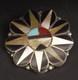 Zuni Sunface Turquoise Stone Inlay Vintage Sterling Silver Pin Brooch Pendant