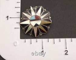 Zuni Sunface Turquoise Stone Inlay Vintage Sterling Silver Pin Brooch Pendant