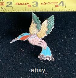 Zuni Tamara Pinto Inlay Hummingbird Pin Pendant Sterling