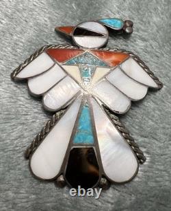 Zuni Thunderbird Vintage Inlay Pin Pendant Sterling Silver Aprox 2
