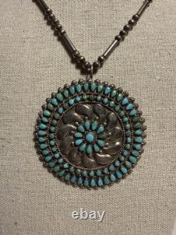 Zuni Turquoise Cluster Necklace 800 Silver 55g Large Pin Pendant Brooch 2.25