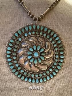 Zuni Turquoise Cluster Necklace 800 Silver 55g Large Pin Pendant Brooch 2.25