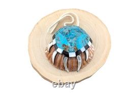 Zuni Turquoise Inlay Bear Claw Shell Pendant Design Native American Jewelry