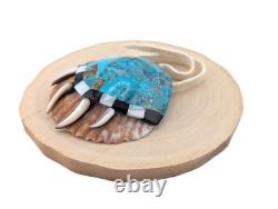 Zuni Turquoise Inlay Bear Claw Shell Pendant Design Native American Jewelry