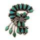 Zuni Turquoise Petit Point Cluster And Silver Pin With Floral Design C. 1950s