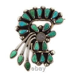 Zuni Turquoise Petit Point Cluster and Silver Pin with Floral Design c. 1950s