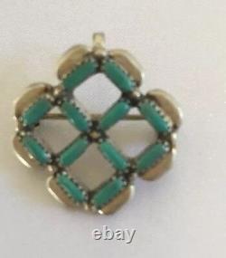 Zuni Turquoise Pin Pendant Sterling Silver Indian Signed 8026
