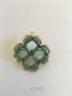 Zuni Turquoise Pin Pendant Sterling Silver Indian Signed 8026