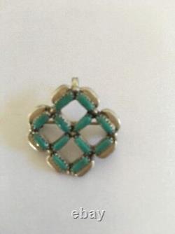 Zuni Turquoise Pin Pendant Sterling Silver Indian Signed 8026