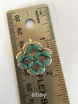 Zuni Turquoise Pin Pendant Sterling Silver Indian Signed 8026