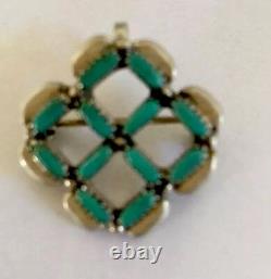 Zuni Turquoise Pin Pendant Sterling Silver Indian Signed 8026