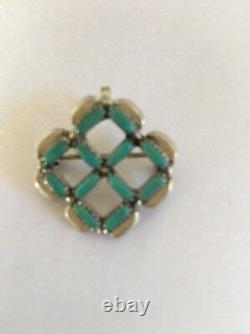 Zuni Turquoise Pin Pendant Sterling Silver Indian Signed 8026