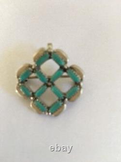 Zuni Turquoise Pin Pendant Sterling Silver Indian Signed 8026