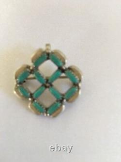 Zuni Turquoise Pin Pendant Sterling Silver Indian Signed 8026