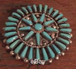 Zuni Turquoise Sterling Silver Needle Point Pendant Pin Signed