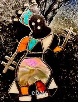 Zuni Vera Luna Native American Silver Bolo Apache Gan Gahn Dancer Mosaic Pin