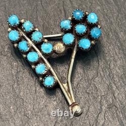 Zuni Vintage Flower Petit Point Turquoise Sterling Silver Brooch Super D
