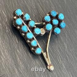Zuni Vintage Flower Petit Point Turquoise Sterling Silver Brooch Super D