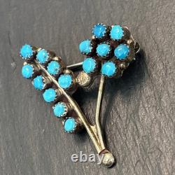 Zuni Vintage Flower Petit Point Turquoise Sterling Silver Brooch Super D