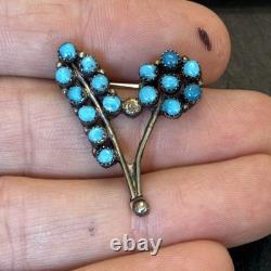 Zuni Vintage Flower Petit Point Turquoise Sterling Silver Brooch Super D