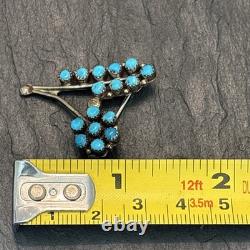 Zuni Vintage Flower Petit Point Turquoise Sterling Silver Brooch Super D
