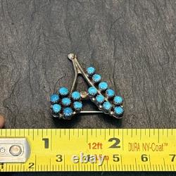 Zuni Vintage Flower Petit Point Turquoise Sterling Silver Brooch Super D