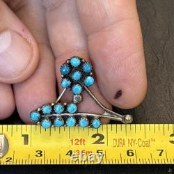 Zuni Vintage Flower Petit Point Turquoise Sterling Silver Brooch Super D