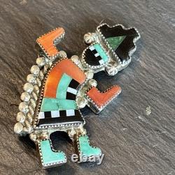 Zuni Vintage Rainbowman Brooch Sterling Silver Vintage Turquoise Abalone Nq