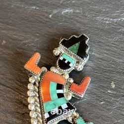 Zuni Vintage Rainbowman Brooch Sterling Silver Vintage Turquoise Abalone Nq