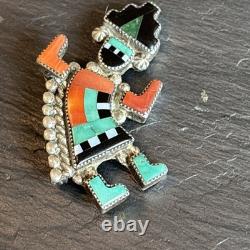 Zuni Vintage Rainbowman Brooch Sterling Silver Vintage Turquoise Abalone Nq