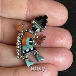 Zuni Vintage Rainbowman Brooch Sterling Silver Vintage Turquoise Abalone Nq