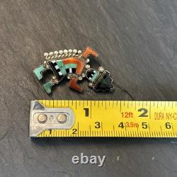 Zuni Vintage Rainbowman Brooch Sterling Silver Vintage Turquoise Abalone Nq