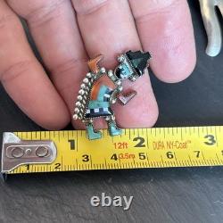 Zuni Vintage Rainbowman Brooch Sterling Silver Vintage Turquoise Abalone Nq