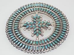 Zuni Vintage Silver & Turquoise Southwest Needle Point Cluster Round Pin Brooch