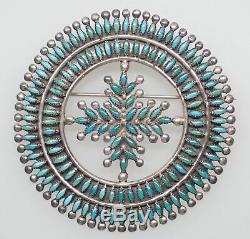 Zuni Vintage Silver & Turquoise Southwest Needle Point Cluster Round Pin Brooch