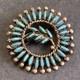 Zuni Vintage Unusual Shape Petit Point Turquoise Sterling Silver Brooch L3