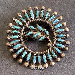 Zuni Vintage Unusual Shape Petit Point Turquoise Sterling Silver Brooch L3