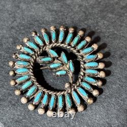 Zuni Vintage Unusual Shape Petit Point Turquoise Sterling Silver Brooch L3