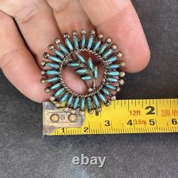 Zuni Vintage Unusual Shape Petit Point Turquoise Sterling Silver Brooch L3