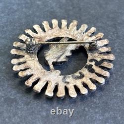 Zuni Vintage Unusual Shape Petit Point Turquoise Sterling Silver Brooch L3
